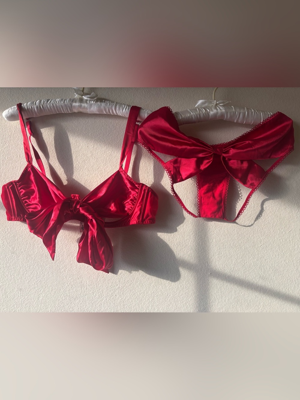 NWOT Victoria's Secret Red Satin Bow Bralette & Panty Matching Set